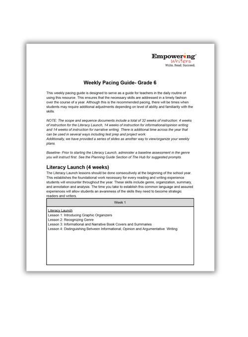 EW Grade 6 Writing Pacing Guide