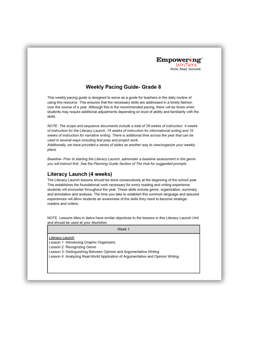 EW Grade 8 Writing Pacing Guide